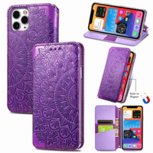 For iPhone 11 Pro Blooming Mandala Embossed Pattern Magnetic Horizontal Flip Leather Case with Holder & Card Slots & Wallet(Purple) (OEM)