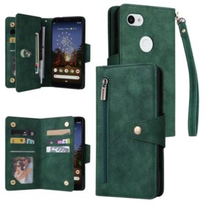 For Google Pixel 3A XL Rivet Buckle 9 Cards Three Fold Leather Phone Case(Green) (OEM)