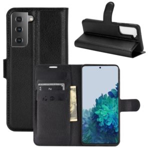 Για Samsung Galaxy S21, 5G υφής Litchi Οριζόντια προστατευτική θήκη με Holder & θέσεις για κάρτες & πορτοφόλι (Μαύρο) (OEM)