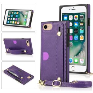 For iPhone 6 Wrist Strap PU+TPU Shockproof Protective Case with Crossbody Lanyard & Holder & Card Slot(Purple) (OEM)