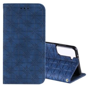 For Samsung Galaxy S21 5G Lucky Flowers Embossing Pattern Magnetic Horizontal Flip Leather Case with Holder & Card Slots(Dark Blue) (OEM)