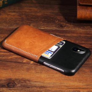 For iPhone X / XS Contrast Color PU Leather Protector Back Case with Card Slot (Brown) (OEM)