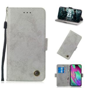 For Galaxy A40 Retro Horizontal Flip PU Leather Case with Card Slots & Holder(Gray) (OEM)