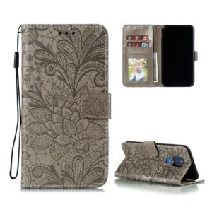 For Motorola Moto G Play (2021) Lace Flower Embossing Pattern Horizontal Flip Leather Case with Holder & Card Slots & Wallet & Photo Frame(Grey) (OEM)