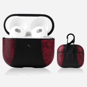 Snakeskin Texture and Leather Stitching Earphone Protective Case with Hang Buckle For AirPods 3(Wine Red) (OEM)