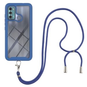 For Motorola Moto G60 Starry Sky Solid Color Series Shockproof PC + TPU Protective Case with Neck Strap(Blue) (OEM)