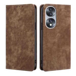 For Honor 70 RFID Anti-theft Brush Magnetic Leather Phone Case(Brown) (OEM)