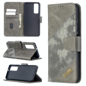For Huawei P smart 2021 / Y7a Matching Color Crocodile Texture Horizontal Flip PU Leather Case with Wallet & Holder & Card Slots(Grey) (OEM)
