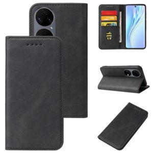 For Huawei P50 Calf Texture Magnetic Flip Leather Phone Case(Black) (OEM)