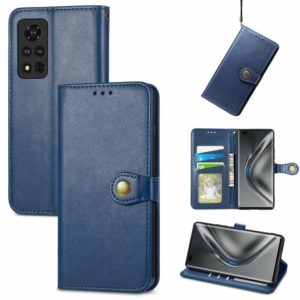 For Honor V40 5G Solid Color Leather Buckle Phone Case with Lanyard & Photo Frame & Card Slot & Wallet & Stand Function(Blue) (OEM)