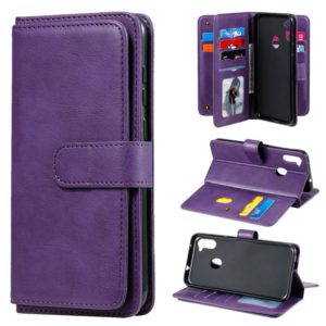 For Samsung Galaxy A11 Multifunctional Magnetic Copper Buckle Horizontal Flip Solid Color Leather Case with 10 Card Slots & Wallet & Holder & Photo Frame(Purple) (OEM)