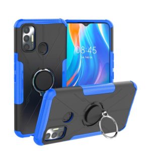 For Tecno Spark 7 Armor Bear Shockproof PC + TPU Protective Case with Ring Holder(Blue) (OEM)