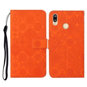 For Huawei Y7 (2019) Ethnic Style Embossed Pattern Horizontal Flip Leather Case with Holder & Card Slots & Wallet & Lanyard(Orange) (OEM)