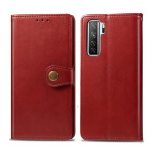 For Huawei Nova 7 SE/P40 Lite 5G Retro Solid Color Leather Buckle Phone Case with Lanyard & Photo Frame & Card Slot & Wallet & Stand Function(Red) (OEM)