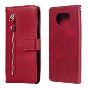 For Xiaomi Poco X3 NFC Fashion Calf Texture Zipper Horizontal Flip Leather Case with Stand & Card Slots & Wallet Function(Red) (OEM)