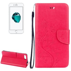 For iPhone 8 Plus & 7 Plus Flowers Embossing Horizontal Flip Leather Case with Holder & Card Slots & Wallet & Lanyard(Magenta) (OEM)