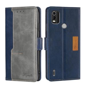 For Nokia C21 Plus Contrast Color Side Buckle Leather Phone Case(Blue + Grey) (OEM)