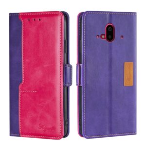 For Fujitsu Arrows F-52B Contrast Color Side Buckle Leather Phone Case(Purple + Rose Red) (OEM)