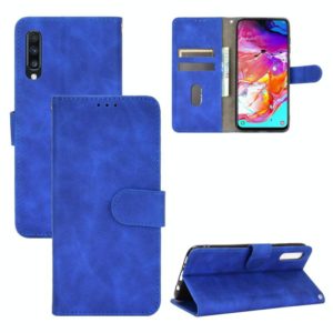For Samsung Galaxy A70 Solid Color Skin Feel Magnetic Buckle Horizontal Flip Calf Texture PU Leather Case with Holder & Card Slots & Wallet(Blue) (OEM)