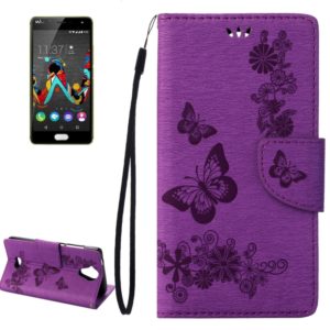 Pressed Flowers Butterfly Pattern Horizontal Flip Leather Case for Wiko U Feel Lite, with Magnetic Buckle & Holder & Card Slots & Wallet(Purple) (OEM)