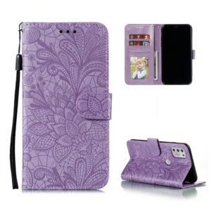 For Motorola Moto G Stylus (2021) Lace Flower Embossing Pattern Horizontal Flip Leather Case with Holder & Card Slots & Wallet & Photo Frame(Purple) (OEM)