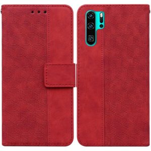 For Huawei P30 Pro Geometric Embossed Leather Phone Case(Red) (OEM)