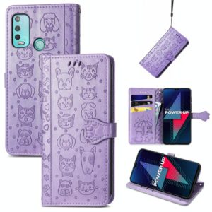 For Wiko Power U30 Cat and Dog Embossed Horizontal Flip Phone Leather Case with Holder & Card Slot & Wallet & Lanyard(Purple) (OEM)