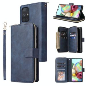 For Samsung Galaxy A72 5G Zipper Wallet Bag Horizontal Flip PU Leather Case with Holder & 9 Card Slots & Wallet & Lanyard & Photo Frame(Blue) (OEM)