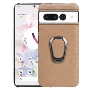 For Google Pixel 7 Pro Ring Holder Honeycomb PU Skin Phone Case(Coffee) (OEM)