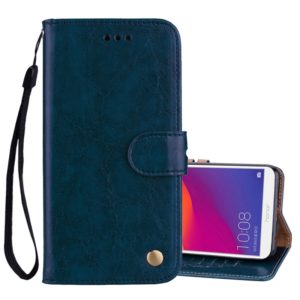Business Style Oil Wax Texture Horizontal Flip Leather Case for Huawei Honor 7C / Enjoy 8 / Y7 (2018) / Y7 Prime (2018) / Nova 2 Lite, with Holder & Card Slots & Wallet(Blue) (OEM)