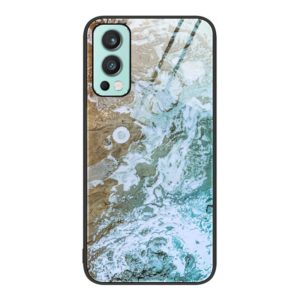 For OnePlus Nord 2 5G Marble Pattern Glass Protective Phone Case(Beach) (OEM)