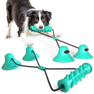 Dog Toy Double Suction Cup Pull Rope Molar Teeth Bite-Resistant Tooth Cleaning Stick Pet Supplies(Lake Blue) (OEM)