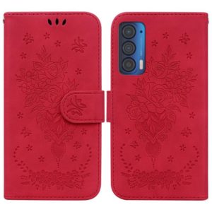 For Motorola Edge 2021 Butterfly Rose Embossed Leather Phone Case(Red) (OEM)