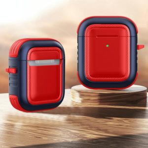 Wireless Earphones Shockproof TPU + PC Protective Case with Carabiner For AirPods 1 / 2(Red+Blue) (OEM)