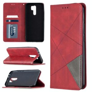 For Xiaomi Redmi 9 Rhombus Texture Horizontal Flip Magnetic Leather Case with Holder & Card Slots & Wallet(Red) (OEM)