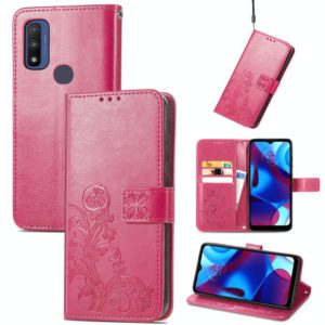 For Motorola Moto G Pure Four-leaf Clasp Embossed Leather Case with Lanyard & Card Slot & Wallet & Holder(Rose Red) (OEM)