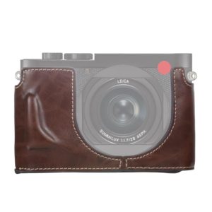 1/4 inch Thread PU Leather Camera Half Case Base for Leica Q2(Coffee) (OEM)