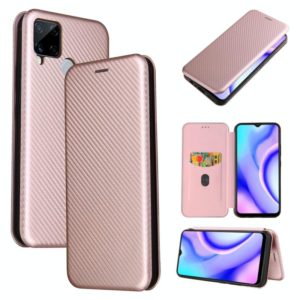 For OPPO Realme C15 Carbon Fiber Texture Horizontal Flip TPU + PC + PU Leather Case with Card Slot(Pink) (OEM)