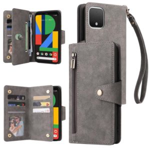 For Google Pixel 4 Rivet Buckle 9 Cards Three Fold Leather Phone Case(Grey) (OEM)
