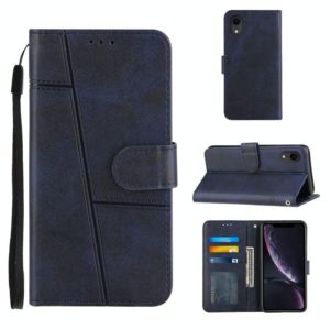For iPhone XR Stitching Calf Texture Buckle Horizontal Flip Leather Case with Holder & Card Slots & Wallet & Lanyard(Blue) (OEM)