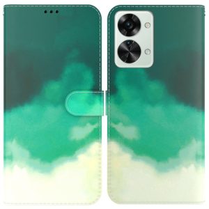 For OnePlus Nord 2T Watercolor Pattern Horizontal Flip Leather Phone Case(Cyan Green) (OEM)