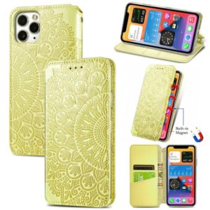 For iPhone 12 / 12 Pro Blooming Mandala Embossed Pattern Magnetic Horizontal Flip Leather Case with Holder & Card Slots & Wallet(Yellow) (OEM)