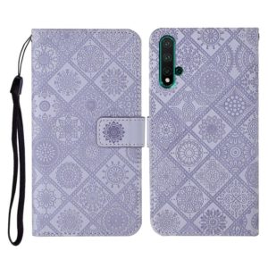 For Huawei Honor 20 Ethnic Style Embossed Pattern Horizontal Flip Leather Case with Holder & Card Slots & Wallet & Lanyard(Purple) (OEM)