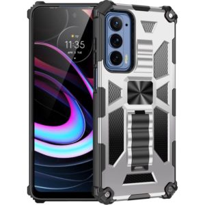 For Motorola Edge (2021) Armor Shockproof TPU + PC Magnetic Protective Phone Case with Holder(Silver) (OEM)