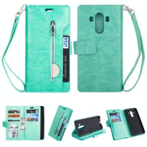 For Huawei Mate 10 Pro Multifunctional Zipper Horizontal Flip Leather Case with Holder & Wallet & 9 Card Slots & Lanyard(Mint Green) (OEM)