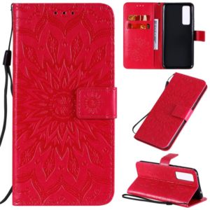 For Huawei Nova 7 5G Embossed Sunflower Pattern Horizontal Flip PU Leather Case with Holder & Card Slots & Wallet & Lanyard(Red) (OEM)