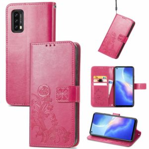 For Blackview A90 Four-leaf Clasp Embossed Buckle Mobile Phone Protection Leather Case with Lanyard & Card Slot & Wallet & Bracket Function(Magenta) (OEM)