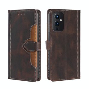 For OnePlus 9 Skin Feel Straw Hat Magnetic Buckle Leather Phone Case(Brown) (OEM)