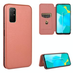 For Huawei Honor View30 Carbon Fiber Texture Horizontal Flip TPU + PC + PU Leather Case with Card Slot(Brown) (OEM)