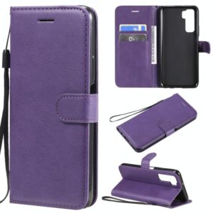 For Huawei nova 7 SE / P40 Lite 5G Solid Color Horizontal Flip Protective Leather Case with Holder & Card Slots & Wallet & Lanyard(Purple) (OEM)